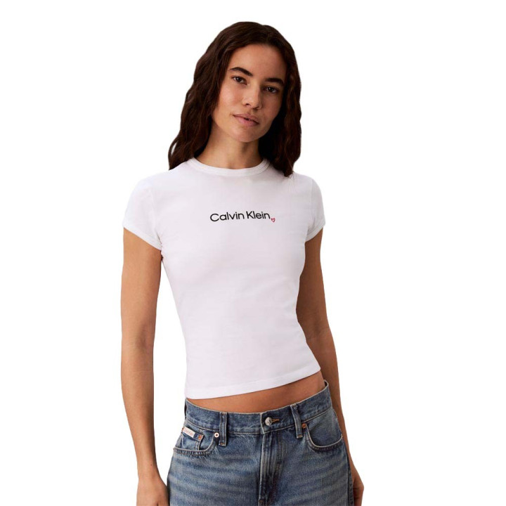 Calvin Klein T-Shirt Slim Fit Heart Logo Bianco Donna