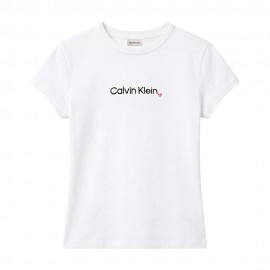 Calvin Klein T-Shirt Slim Fit Heart Logo Bianco Donna