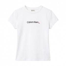 Calvin Klein T-Shirt Slim Fit Heart Logo Bianco Donna