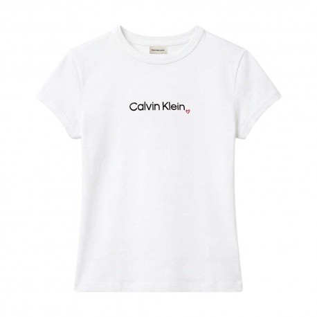 Calvin Klein T-Shirt Slim Fit Heart Logo Bianco Donna