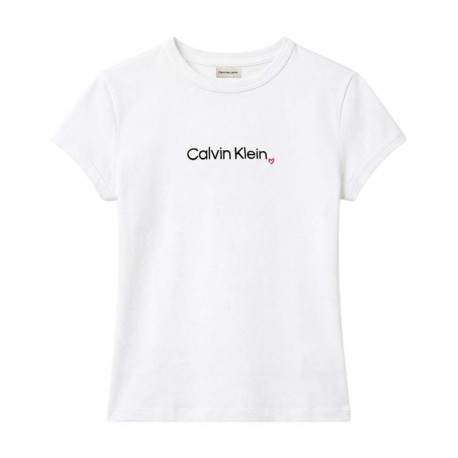 Calvin Klein T-Shirt Slim Fit Heart Logo Bianco Donna