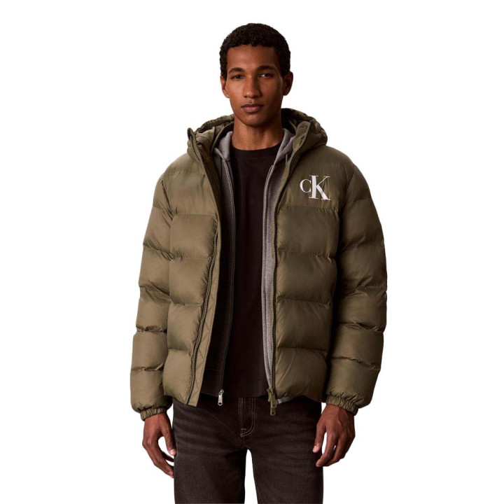 Calvin Klein Piumino Logo Puff Hooded Verde Uomo