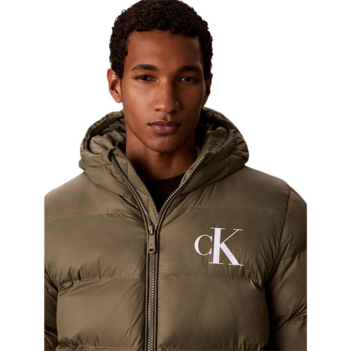 Calvin Klein Piumino Logo Puff Hooded Verde Uomo