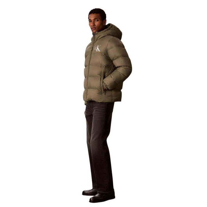 Calvin Klein Piumino Logo Puff Hooded Verde Uomo