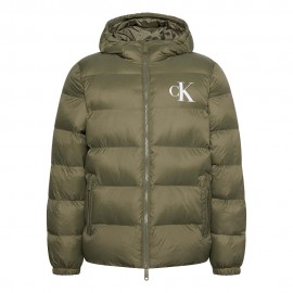 Calvin Klein Piumino Logo Puff Hooded Verde Uomo