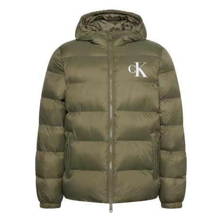 Calvin Klein Piumino Logo Puff Hooded Verde Uomo