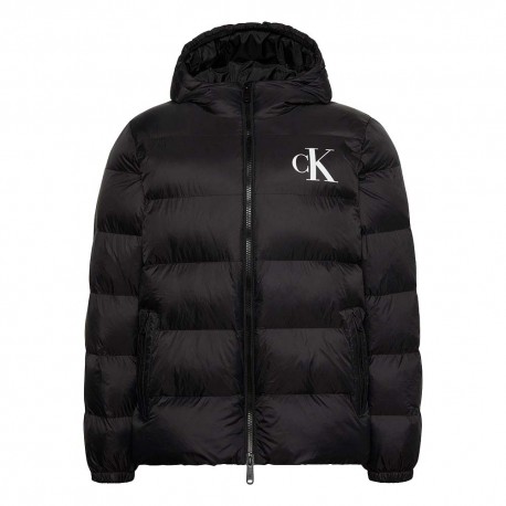 Calvin Klein Piumino Logo Puff Hooded Nero Uomo