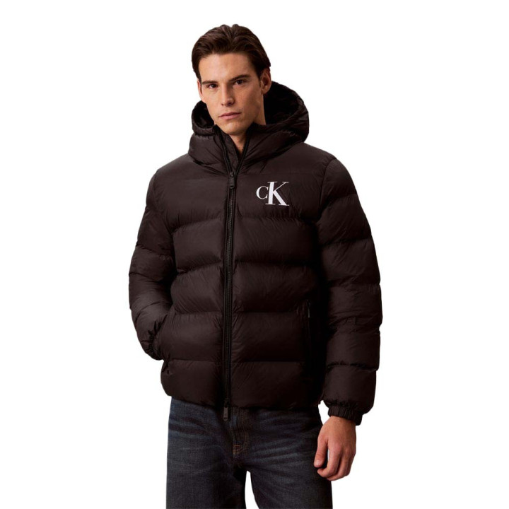 Calvin Klein Piumino Logo Puff Hooded Nero Uomo