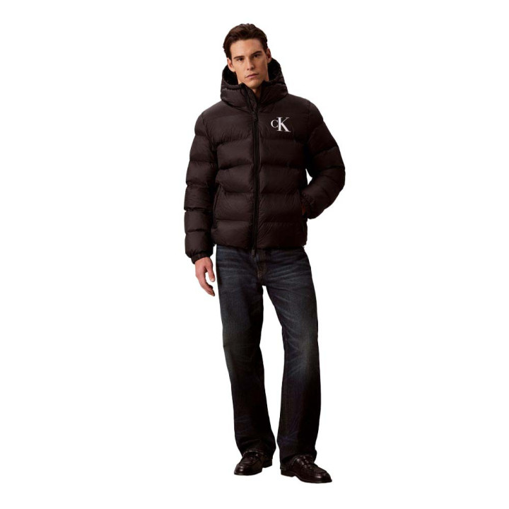 Calvin Klein Piumino Logo Puff Hooded Nero Uomo
