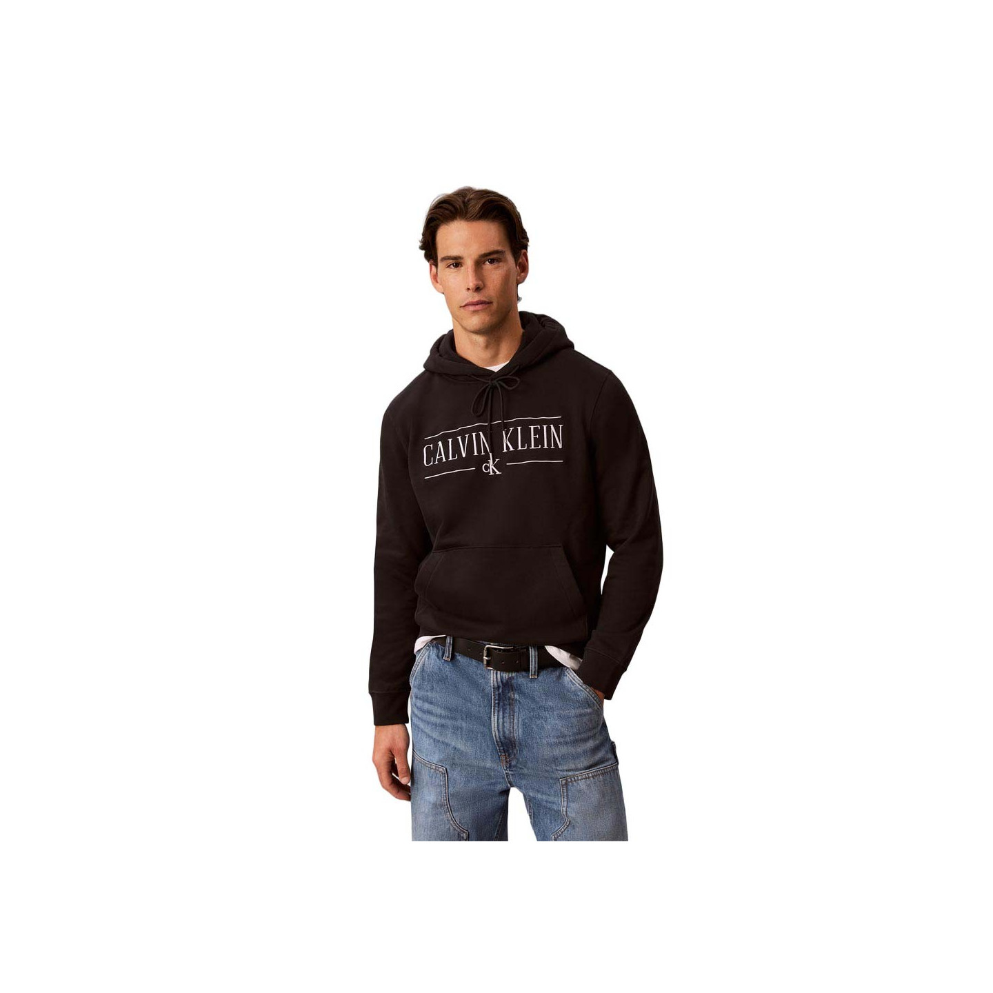 Calvin Klein Jeans Uomo Nero Uomini, Felpa + Maglione, Ls 350Fleece Eu Varsity Serif Ho, (S) - Immagine 2