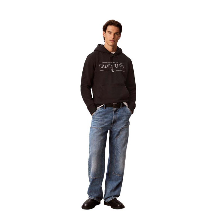 Calvin Klein Felpa Con Cappuccio Logo Nero Uomo