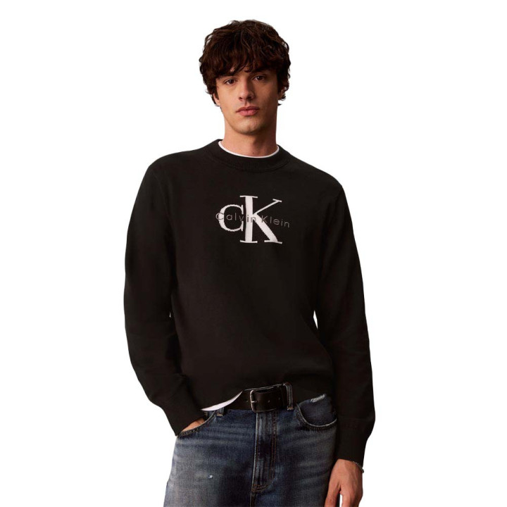 Calvin Klein Maglia Maniche Lunghe Girocollo Big Logo Nero Uomo