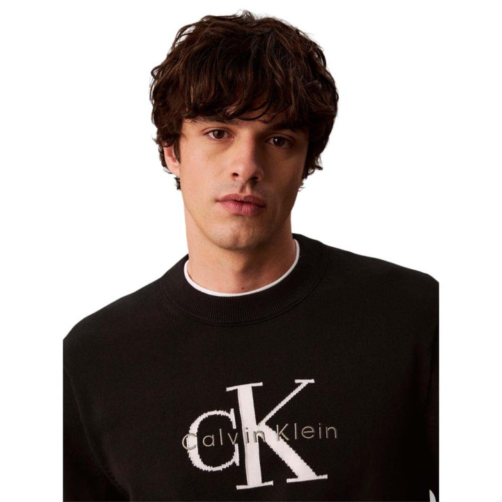 Calvin Klein Maglia Maniche Lunghe Girocollo Big Logo Nero Uomo