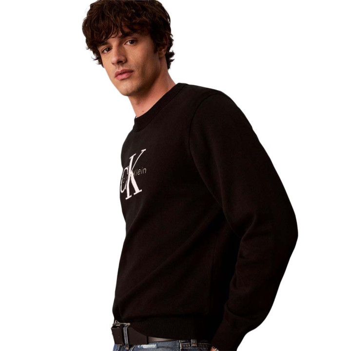 Calvin Klein Maglia Maniche Lunghe Girocollo Big Logo Nero Uomo