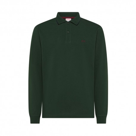 Sun 68 Polo Manica Lunga Bordino Verde Uomo