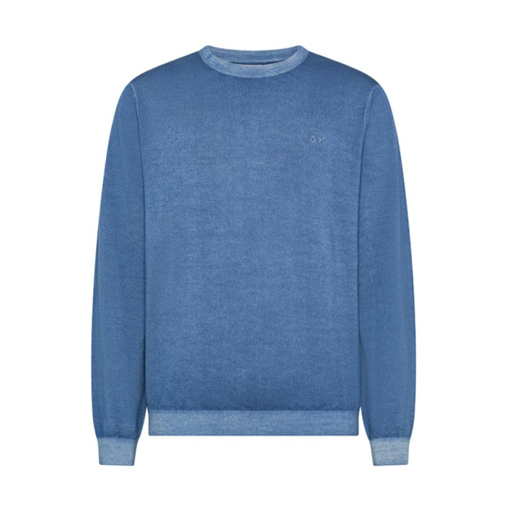 Sun 68 Maglia Maniche Lunghe Stone Wash Avio Uomo