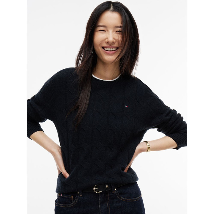 Tommy Hilfiger Soft Wool Cable 100% Lana Nero Donna