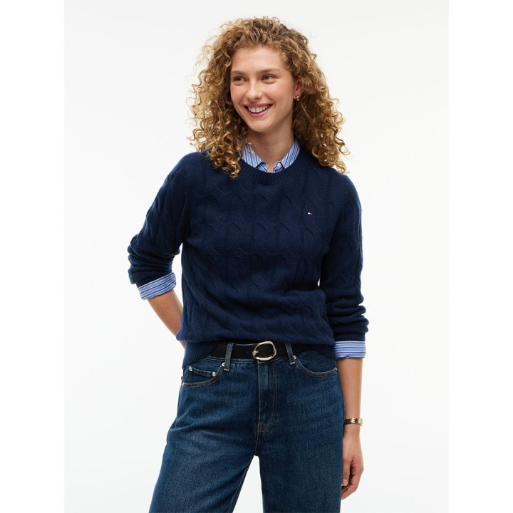Tommy Hilfiger Soft Wool Cable 100% Lana Blu Donna