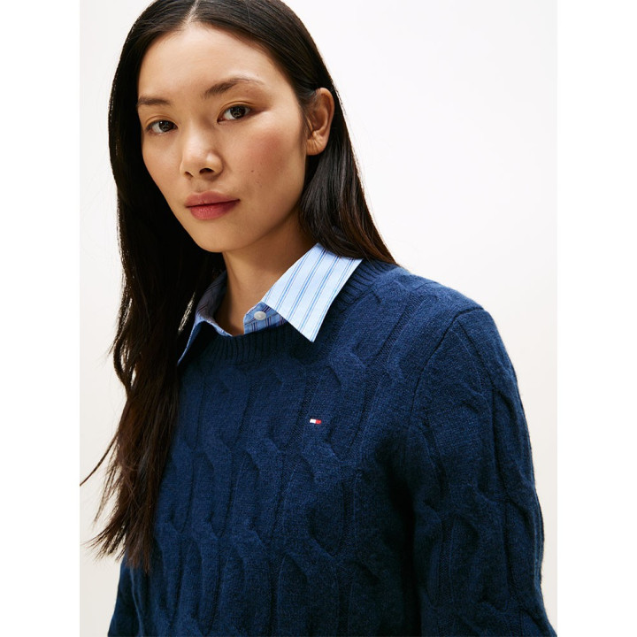 Tommy Hilfiger Soft Wool Cable 100% Lana Blu Donna