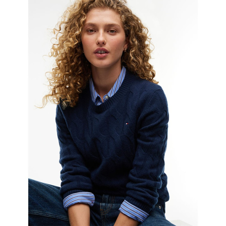 Tommy Hilfiger Soft Wool Cable 100% Lana Blu Donna