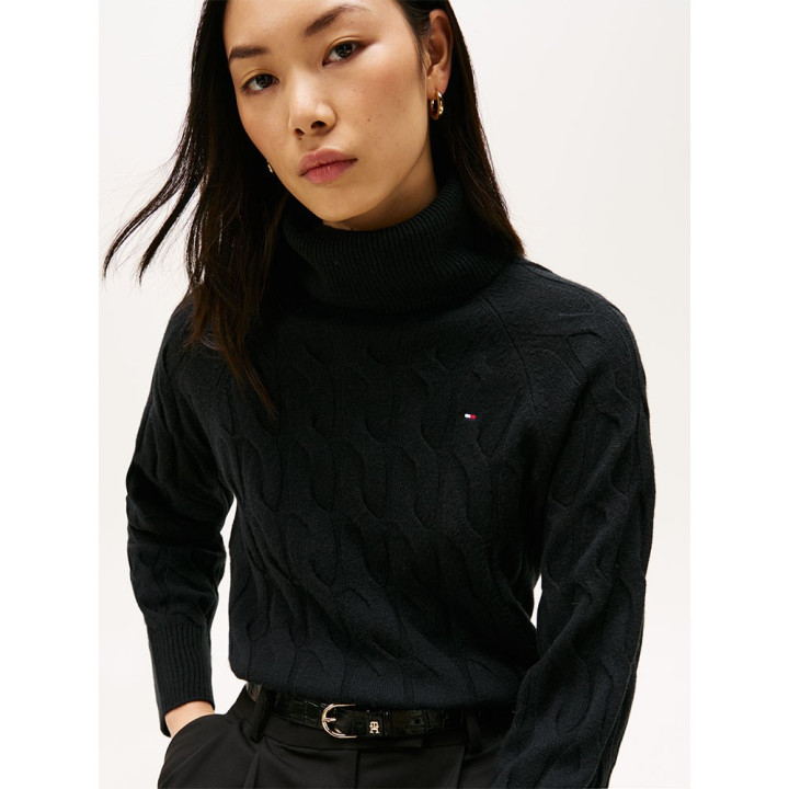 Tommy Hilfiger Soft Woll 100% Lana Dolcevita Nero Donna