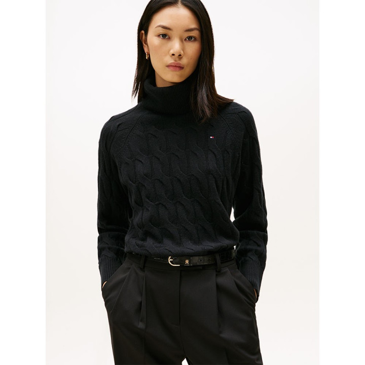 Tommy Hilfiger Soft Woll 100% Lana Dolcevita Nero Donna