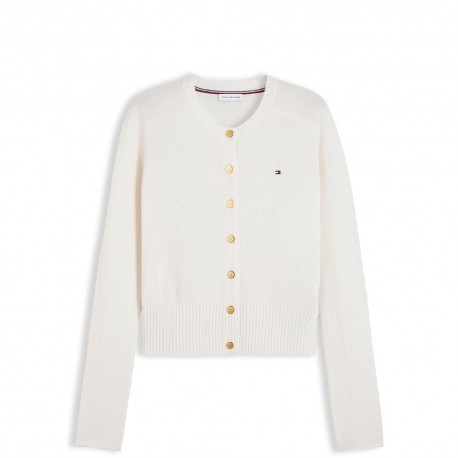 Tommy Hilfiger Cardigan Soft Wool 100% Lana Bianco Donna