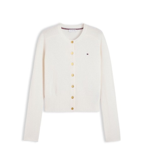 Tommy Hilfiger Cardigan Soft Wool 100% Lana Bianco Donna