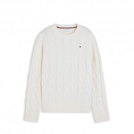 Tommy Hilfiger Soft Wool Cable 100% Lana Bianco Donna