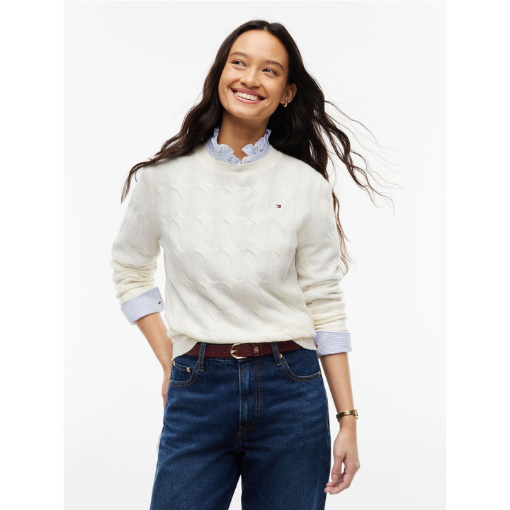 Tommy Hilfiger Soft Wool Cable 100% Lana Bianco Donna
