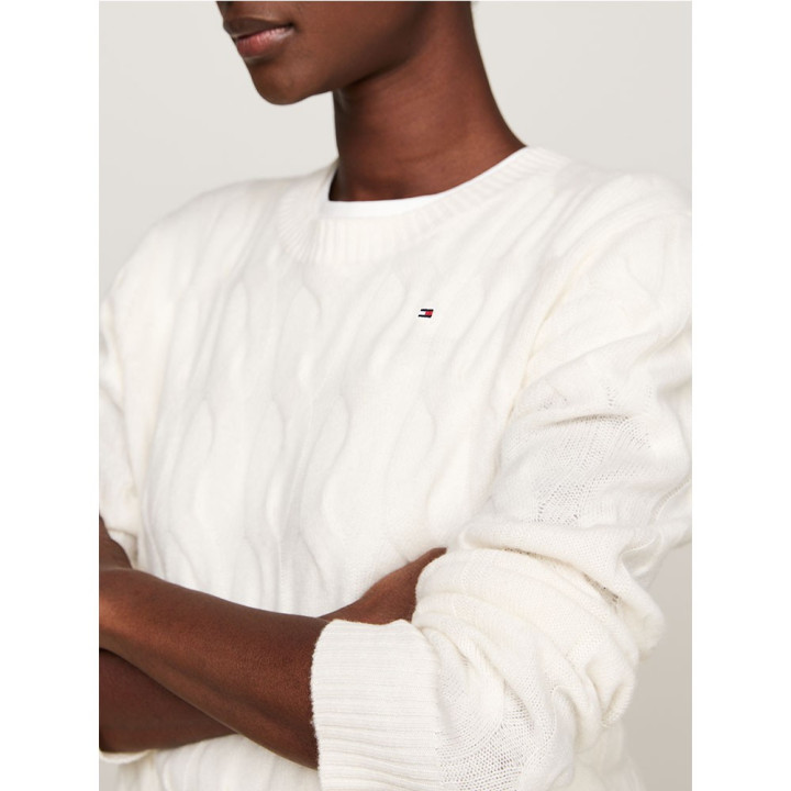 Tommy Hilfiger Soft Wool Cable 100% Lana Bianco Donna