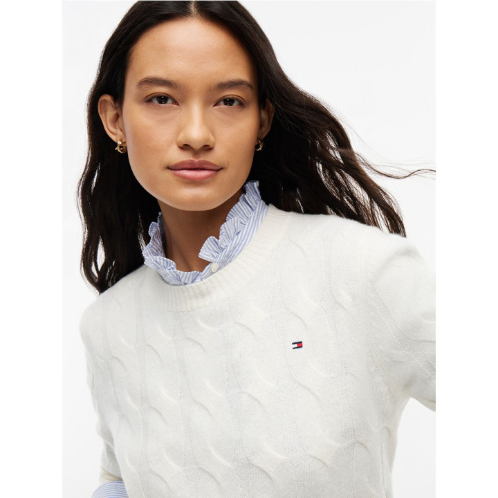 Tommy Hilfiger Soft Wool Cable 100% Lana Bianco Donna