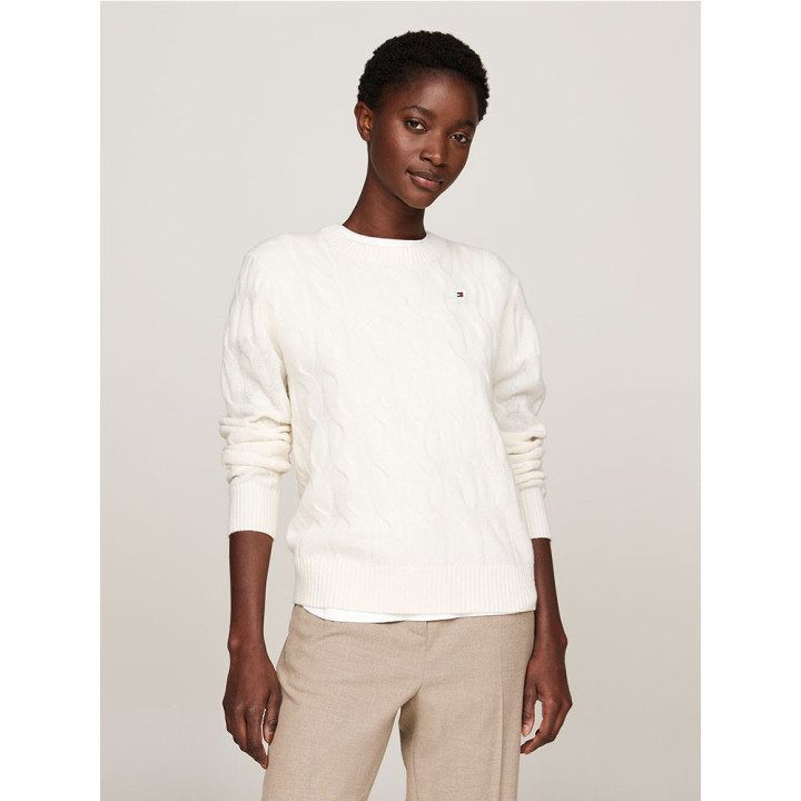 Tommy Hilfiger Soft Wool Cable 100% Lana Bianco Donna