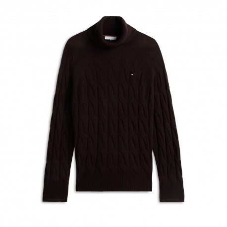 Tommy Hilfiger Soft Woll 100% Lana Dolcevita Moro Donna