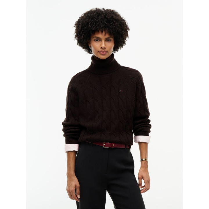 Tommy Hilfiger Soft Woll 100% Lana Dolcevita Moro Donna