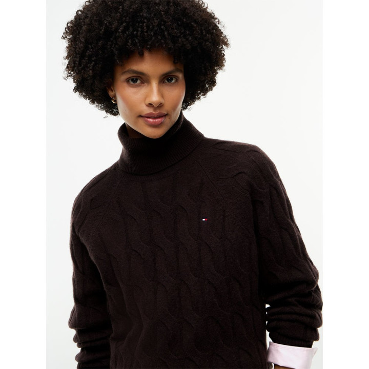 Tommy Hilfiger Soft Woll 100% Lana Dolcevita Moro Donna