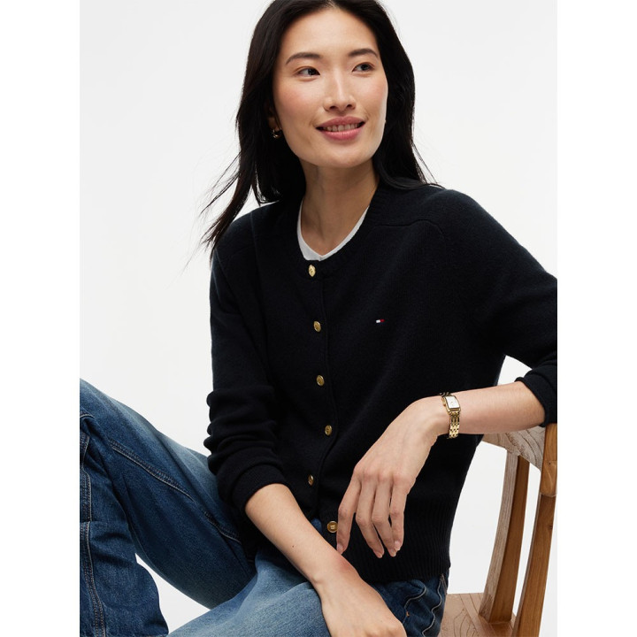 Tommy Hilfiger Cardigan Soft Wool 100% Lana Nero Donna