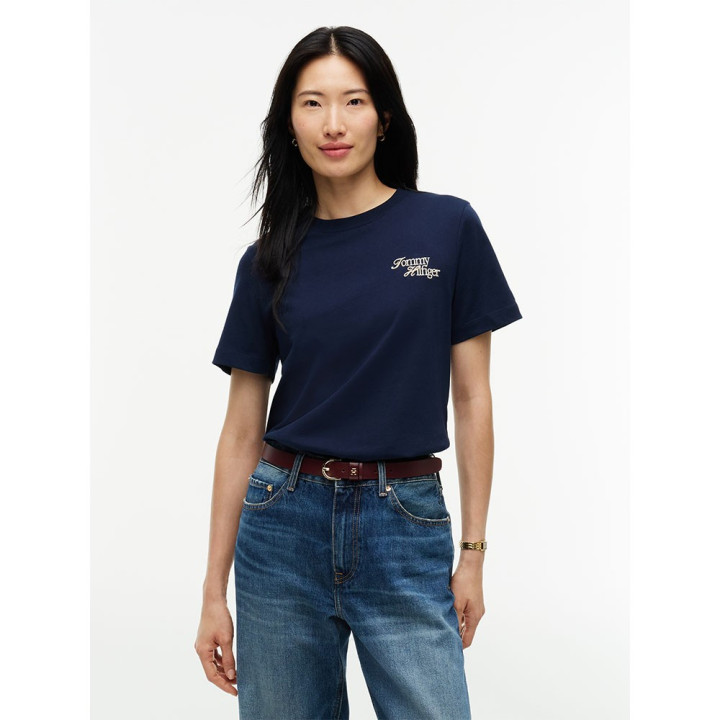 Tommy Hilfiger T-Shirt Script New Reg Blu Donna