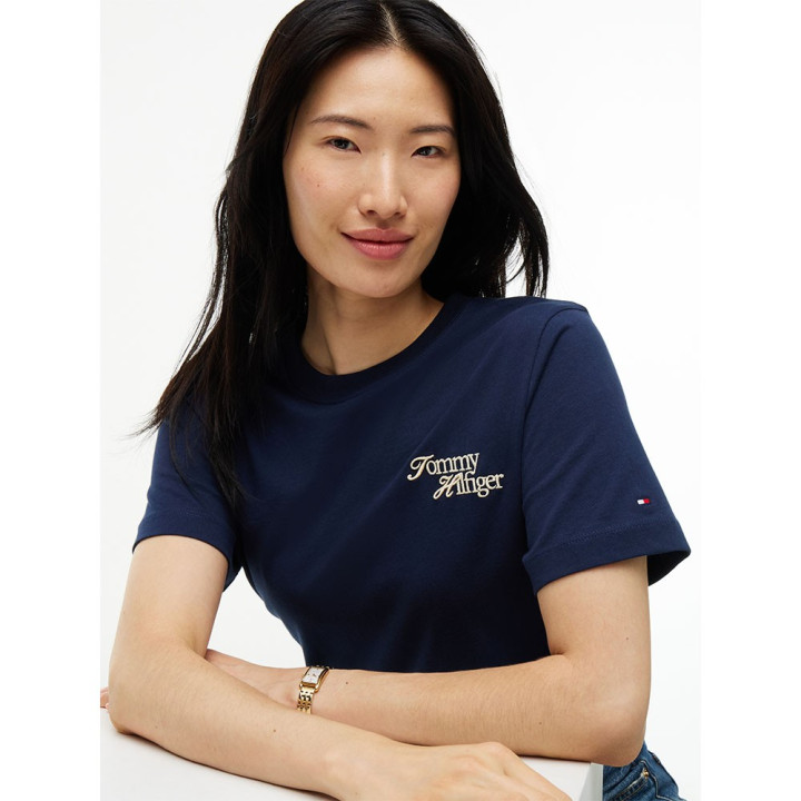 Tommy Hilfiger T-Shirt Script New Reg Blu Donna
