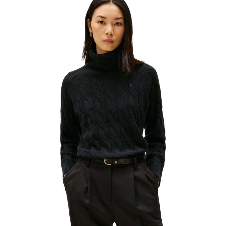 Tommy Hilfiger Soft Woll 100% Lana Dolcevita Nero Donna