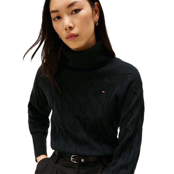 Tommy Hilfiger Soft Woll 100% Lana Dolcevita Nero Donna