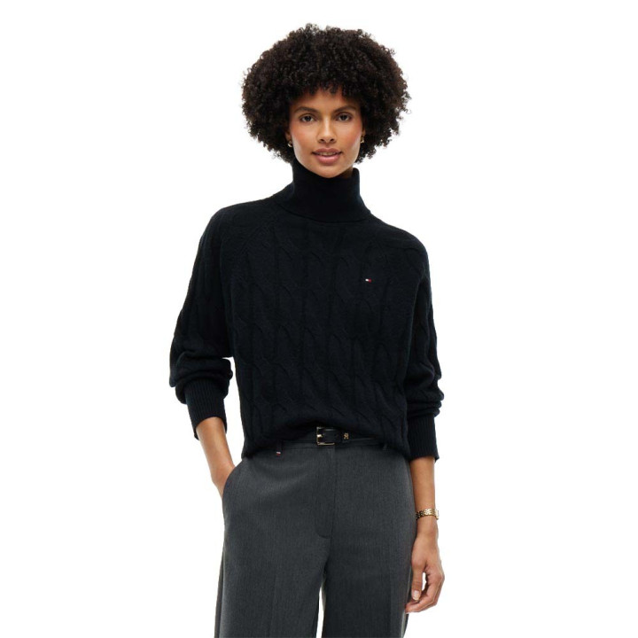 Tommy Hilfiger Soft Woll 100% Lana Dolcevita Nero Donna