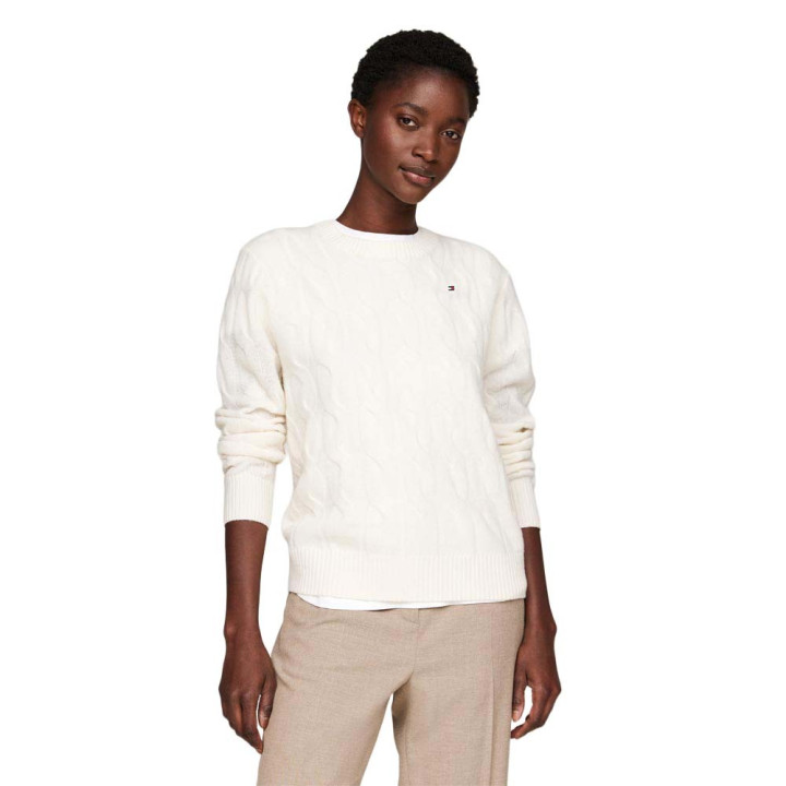 Tommy Hilfiger Soft Wool Cable 100% Lana Bianco Donna