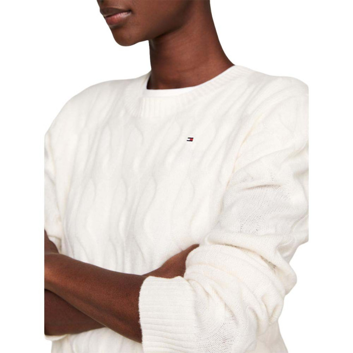 Tommy Hilfiger Soft Wool Cable 100% Lana Bianco Donna