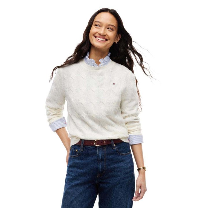 Tommy Hilfiger Soft Wool Cable 100% Lana Bianco Donna