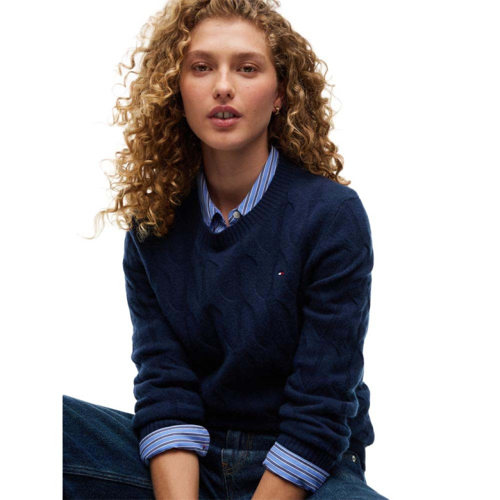 Tommy Hilfiger Soft Wool Cable 100% Lana Blu Donna