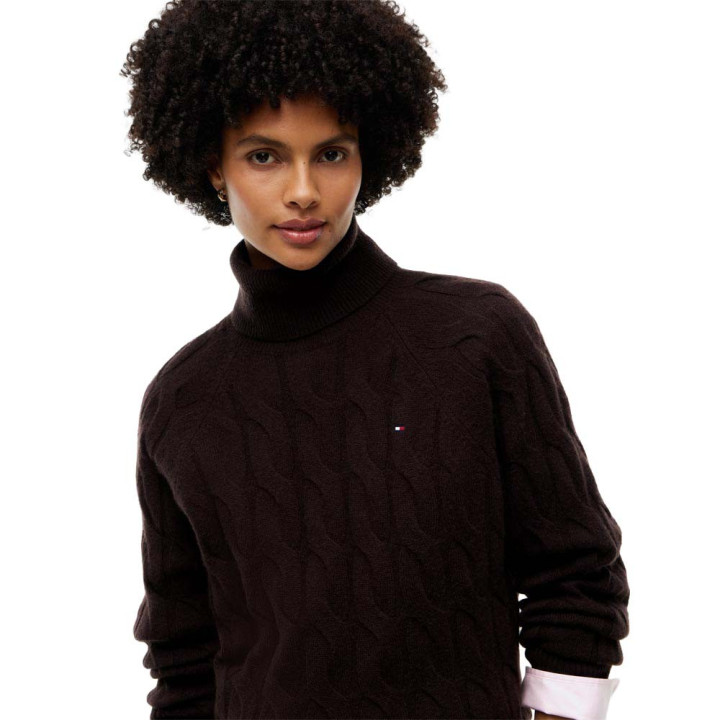 Tommy Hilfiger Soft Woll 100% Lana Dolcevita Moro Donna