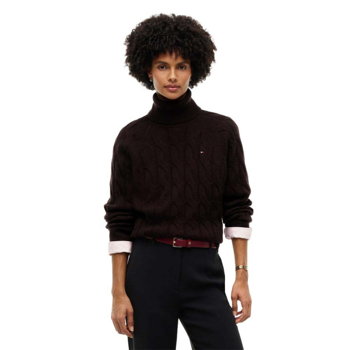 Tommy Hilfiger Soft Woll 100% Lana Dolcevita Moro Donna