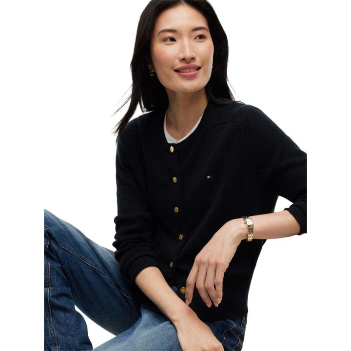 Tommy Hilfiger Cardigan Soft Wool 100% Lana Nero Donna