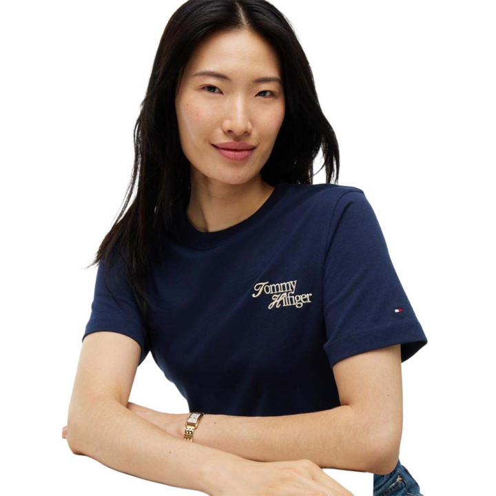 Tommy Hilfiger T-Shirt Script New Reg Blu Donna
